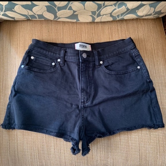 pink high waisted denim shorts